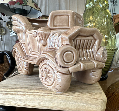 Brown ceramic car planter - ceramic,